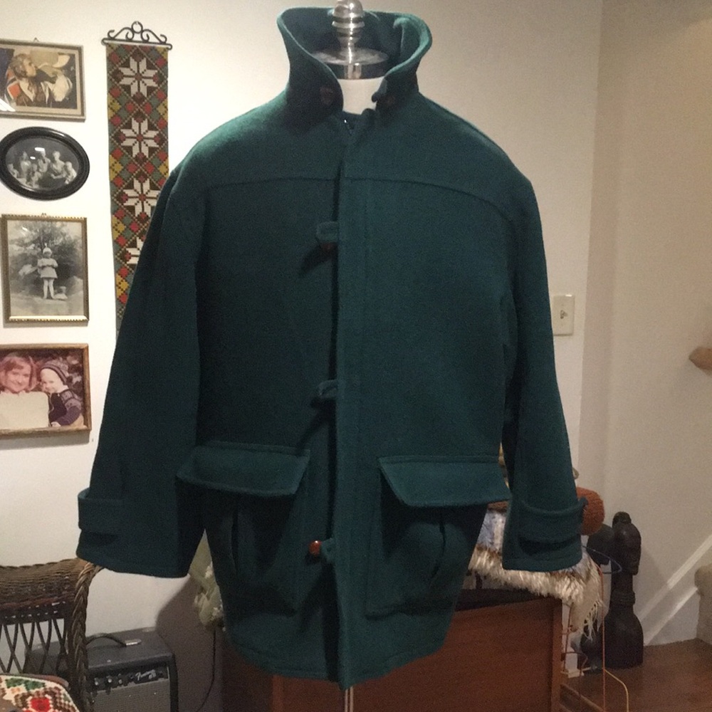 VINTAGE MENS GIVENCHY HUNTER GREEN WOOL TOGGLE COAT